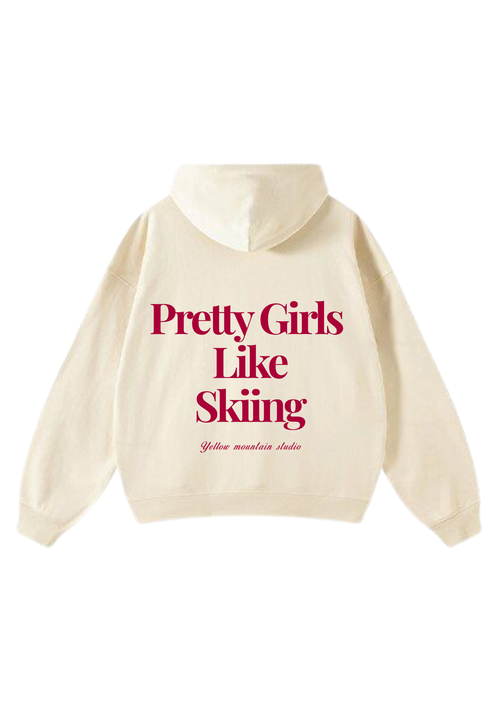 "PRETTY GIRLS LIKE SKIING” COCONUT MILK BOXY HOODIE UNISEX