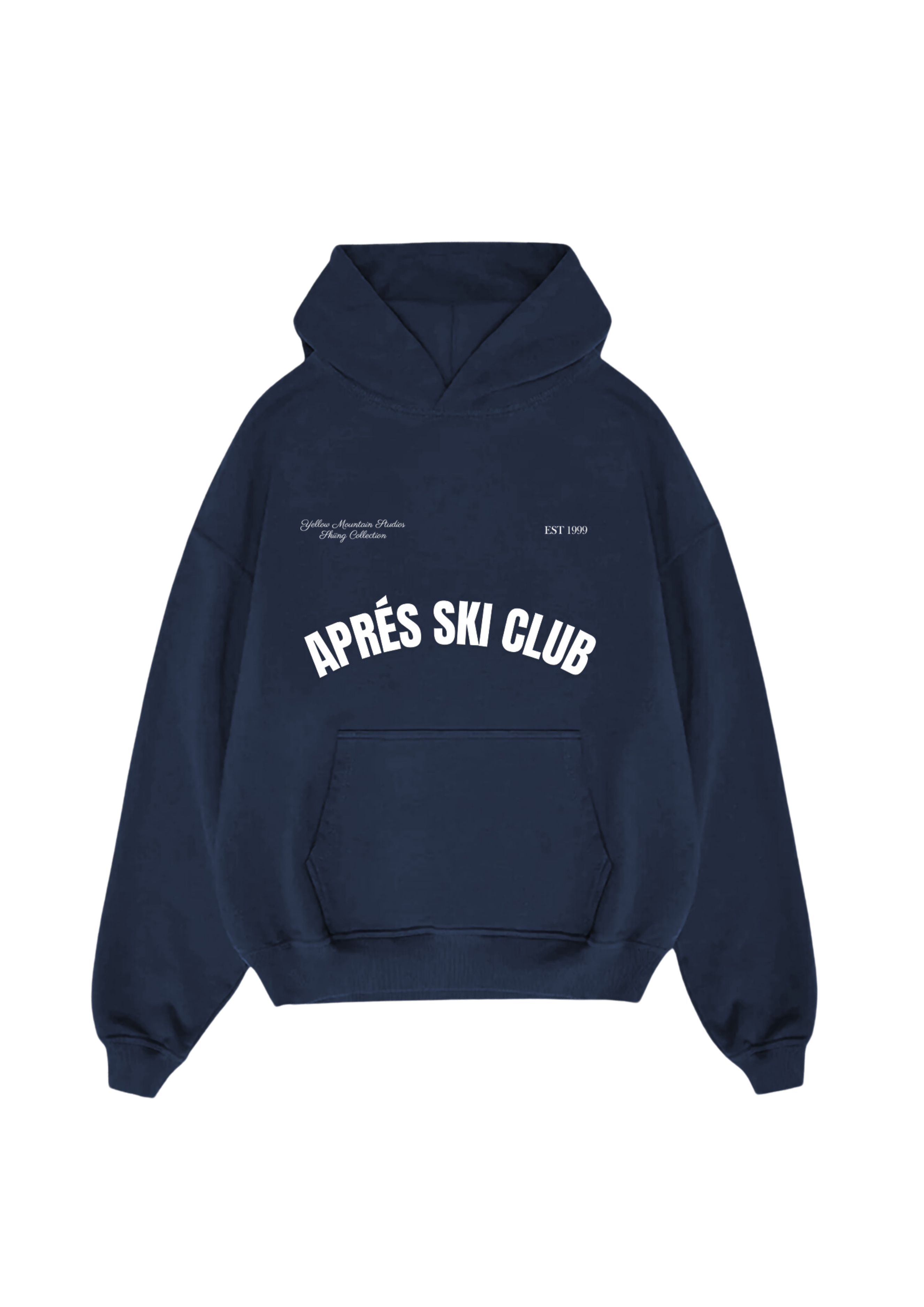 "APRÉS SKI CLUB” NAVY BLUE BOXY HOODIE UNISEX