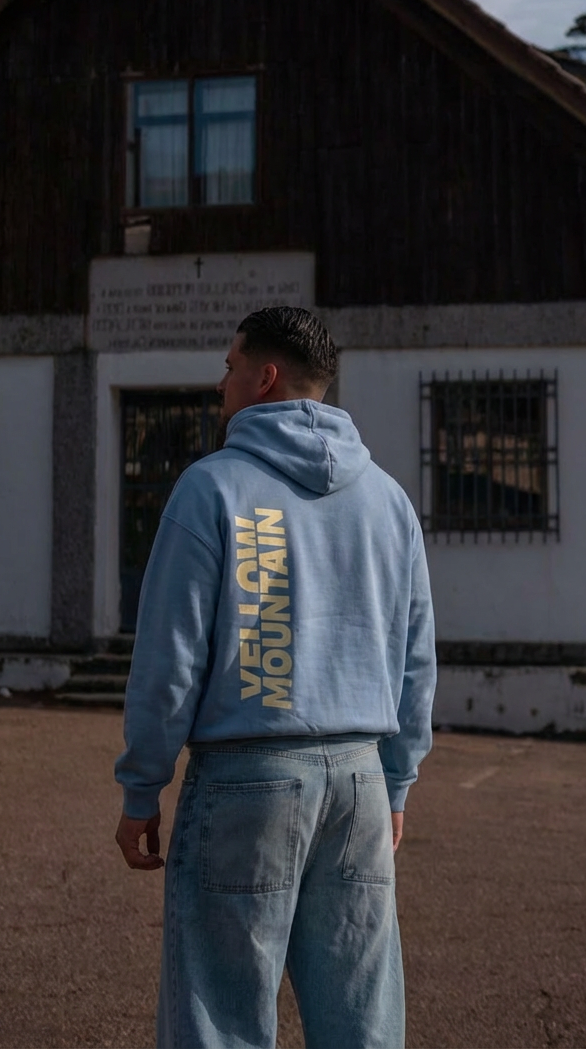 "VERTICAL YELLOW” BLUE GRAY BOXY HOODIE UNISEX