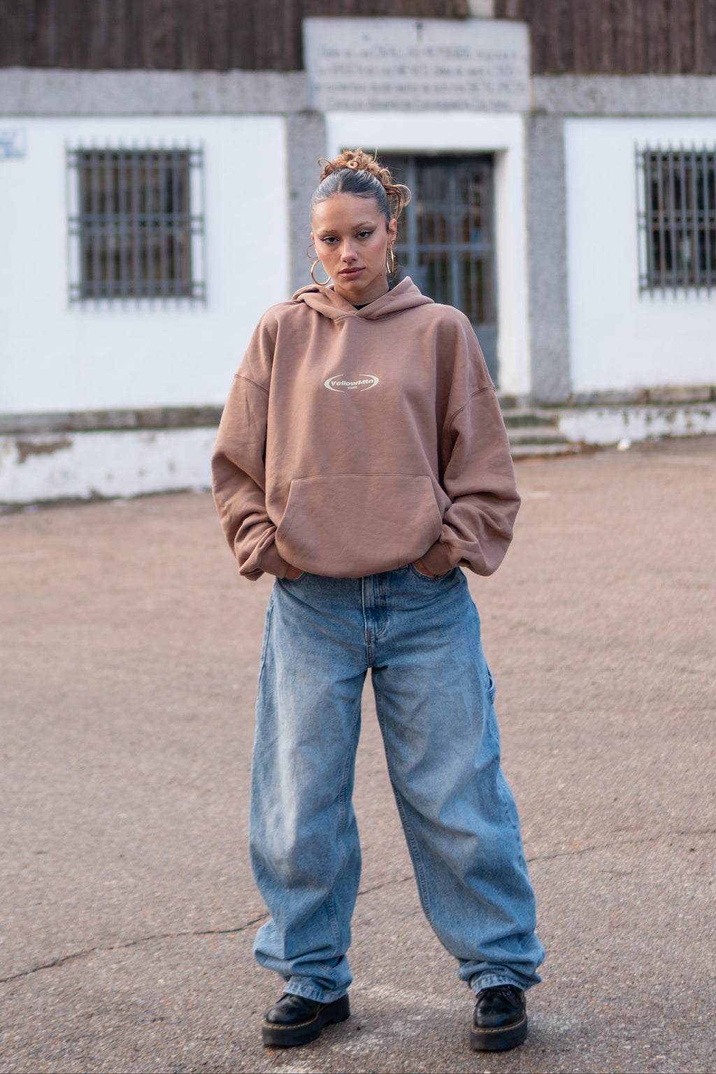 "YELLOW MOUNTAIN DESIGN” CARAMEL BOXY HOODIE UNISEX