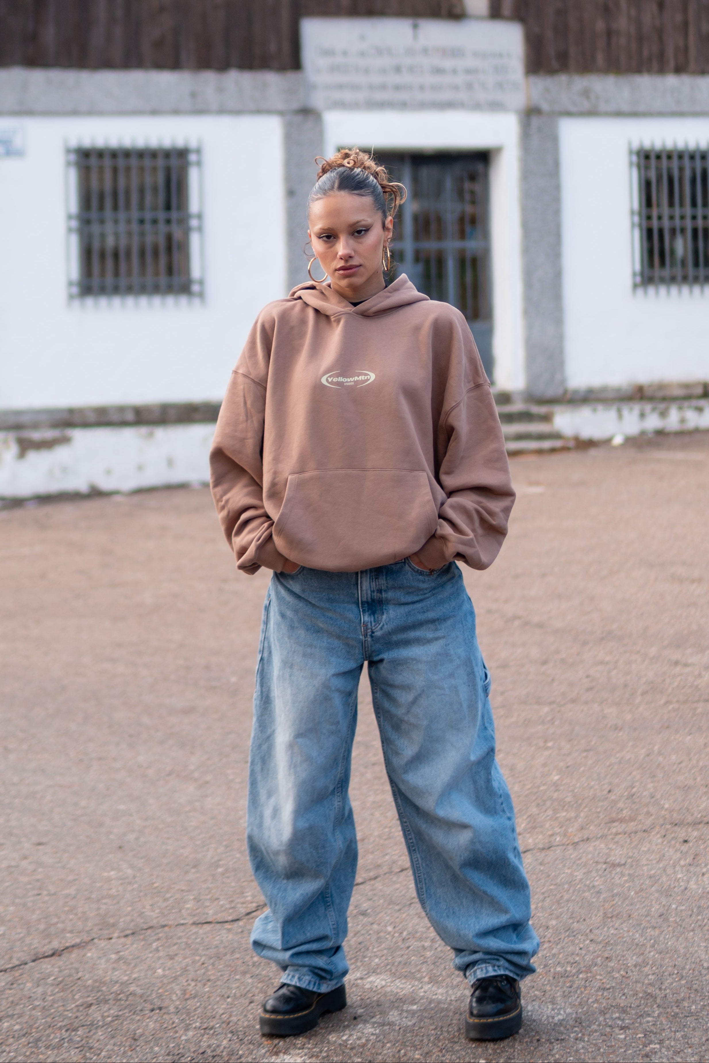 "YELLOW MOUNTAIN DESIGN” CARAMEL BOXY HOODIE UNISEX