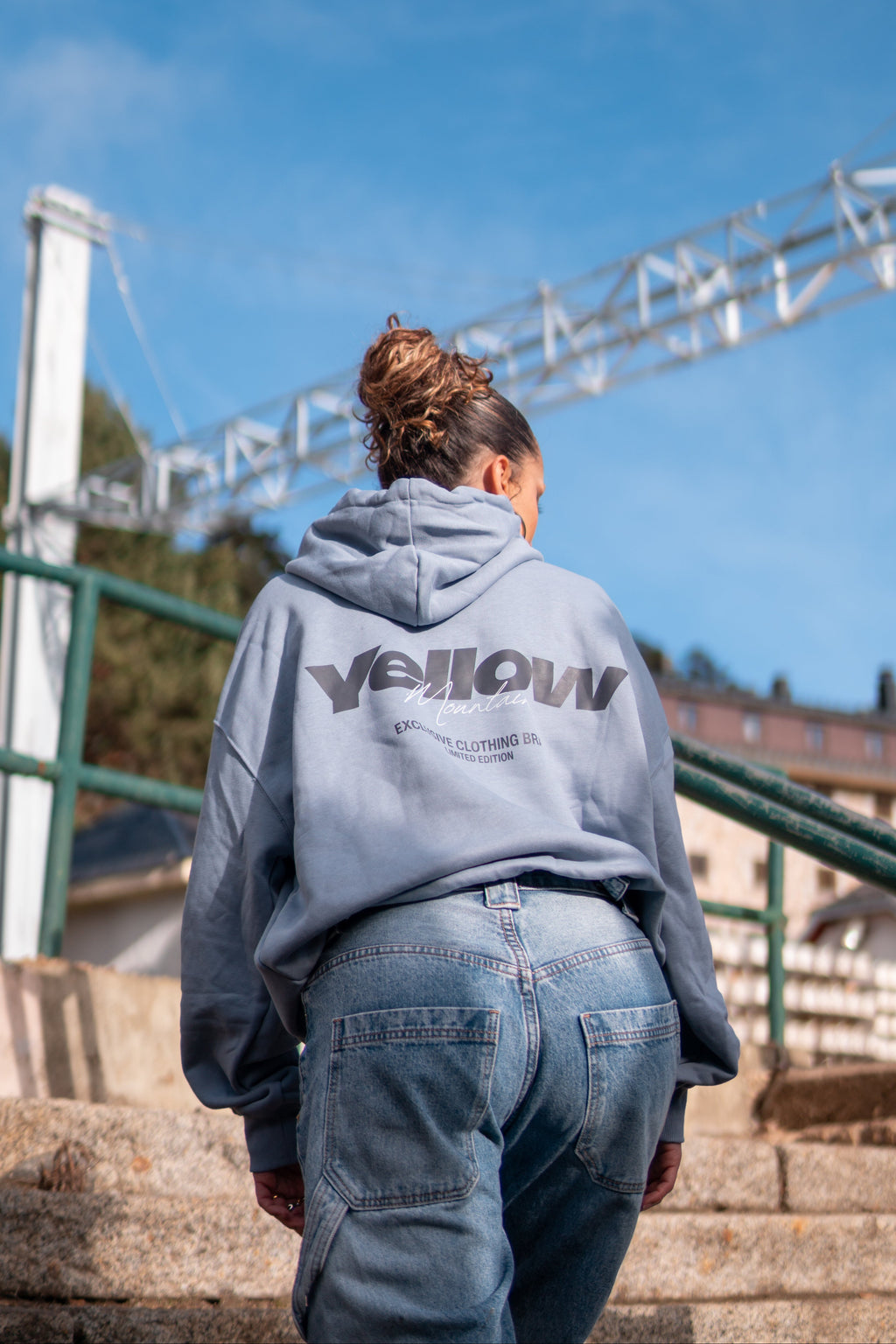 "YELLOW EXCLUSIVE” BLUE GRAY BOXY HOODIE UNISEX