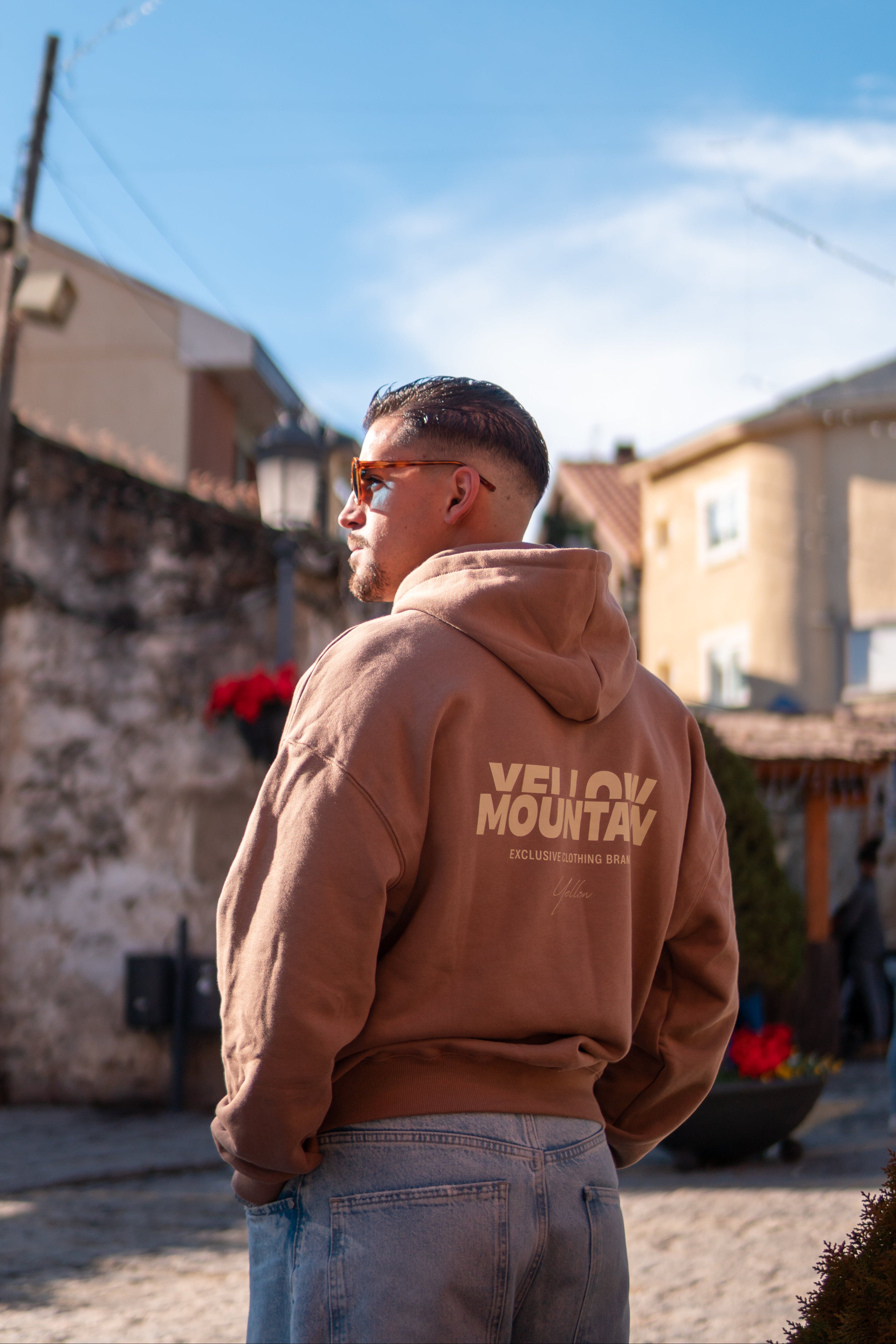 "YELLOW MOUNTAIN DESIGN” CARAMEL BOXY HOODIE UNISEX